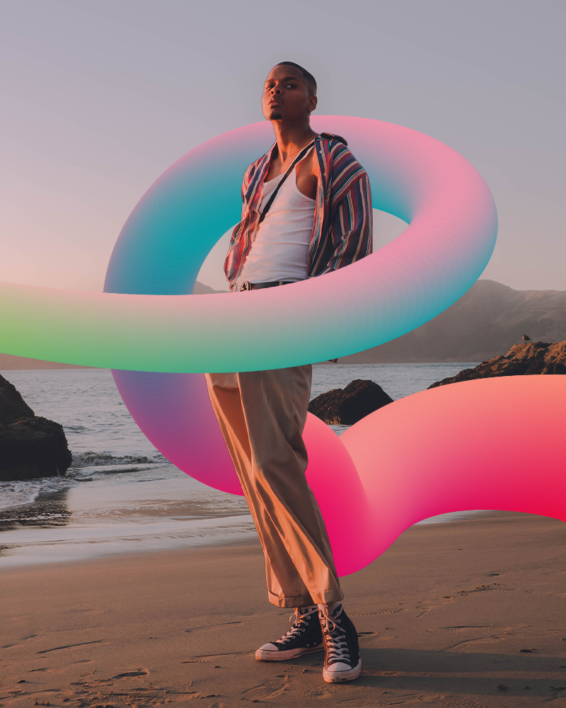  An image of a young man with a colorful 3D shape