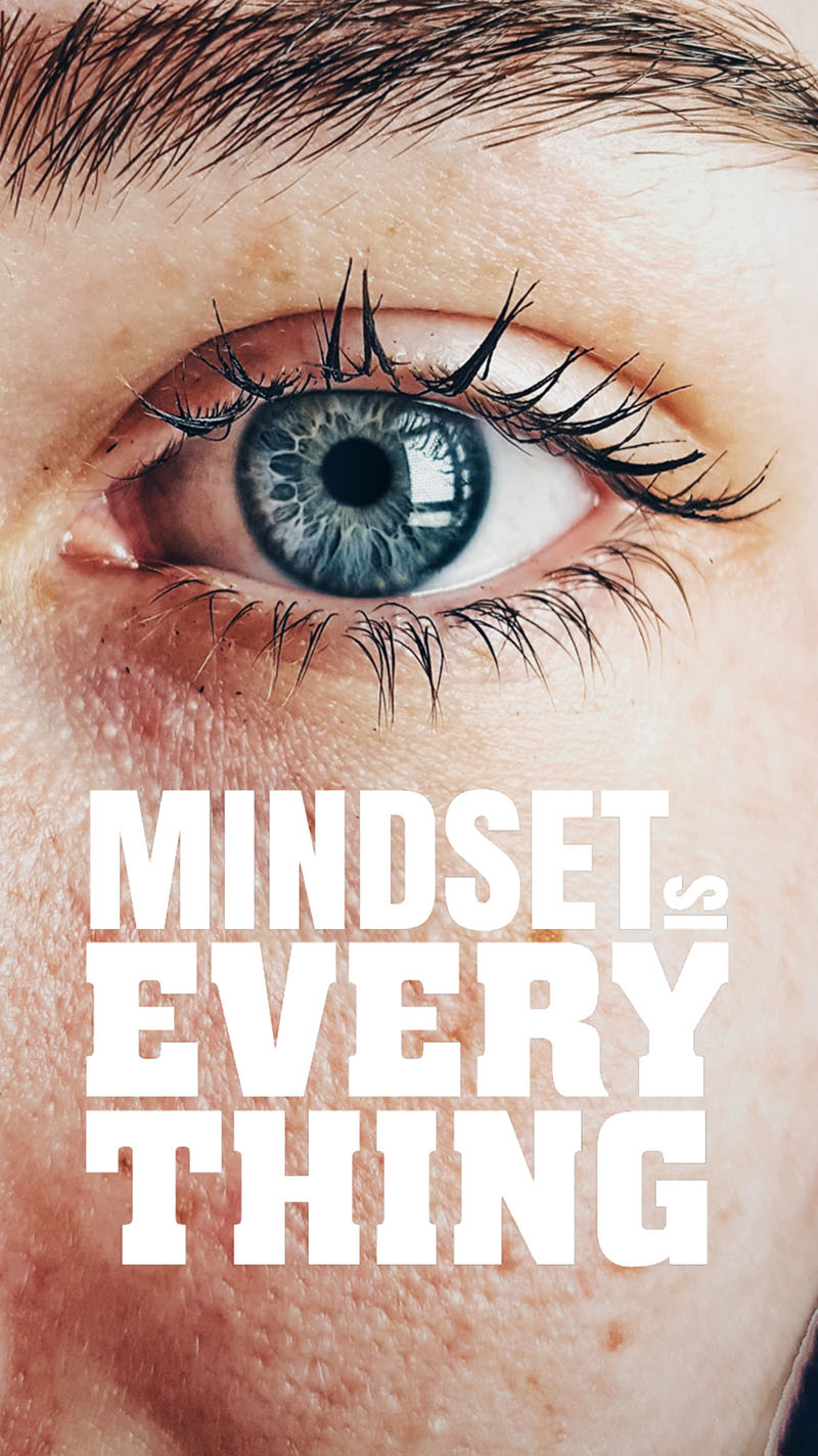 Inspirational text on the picture with a big blue eye