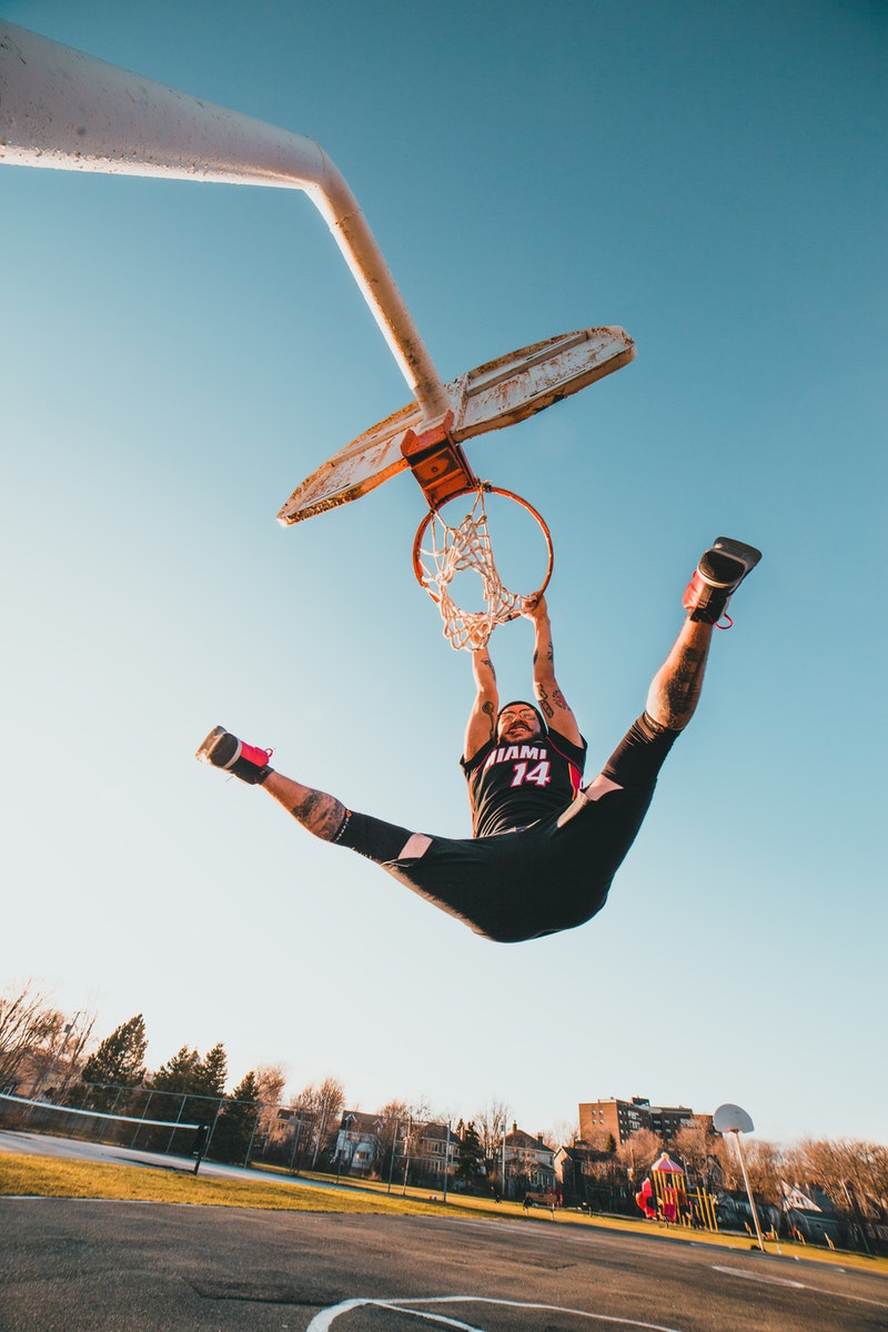 a photo of a basketball player taken from an interesting angle